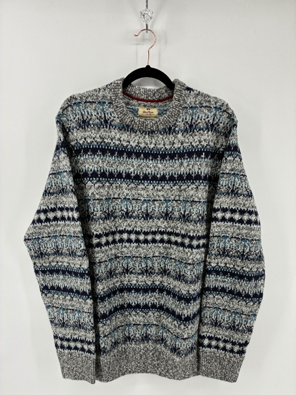 Men's Gray and Blue Patterned Sweater